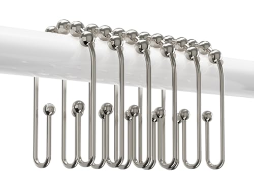 Resze U Shaped Shower Curtain Hooks Rings,12 Pcs Durable Rust Resistant Metal Shower Hooks, Double Glide Smoothly Anti-Drop Shower Rings for Shower Curtain Rod, Nickel - color: Nickel