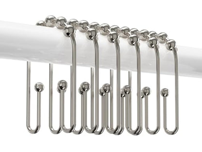 Resze U Shaped Shower Curtain Hooks Rings,12 Pcs Durable Rust Resistant Metal Shower Hooks, Double Glide Smoothly Anti-Drop Shower Rings for Shower Curtain Rod, Nickel - color: Nickel