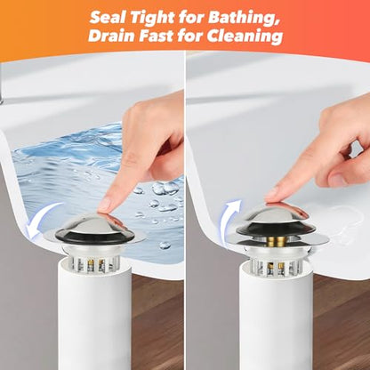 Universal 3-in-1 Bathtub Drain Stopper with Hair Catcher, 1.45-1.8 inch (2, Sliver)