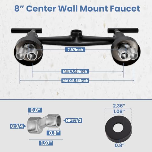 Airuida 8 Inch Center Matte Black Wall Mounted Kitchen Sink Faucet | 360° Degree Swivel Spout,Double Handle,Wall Mount Utility Sink Faucet - color: Matte Black