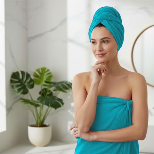 8 Piece Bath Towels for Bathroom - 100% Cotton, Soft Absorbent Bathroom Towels Set - 2 Extra Large Bath Towels, 2 Hand Towels & 4 Washcloths - Hotel Spa Thick Plush Towel, Turquoise - color: Turquoise (Pack of 8)
