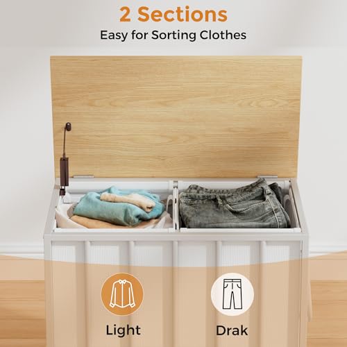 120L Laundry Hamper with Lid, Rolling Laundry Basket with Dual Liner Bags | Soft-Close Lid; Dual Removable Liners; Lockable Casters; Metal Handles; Easy Assembly