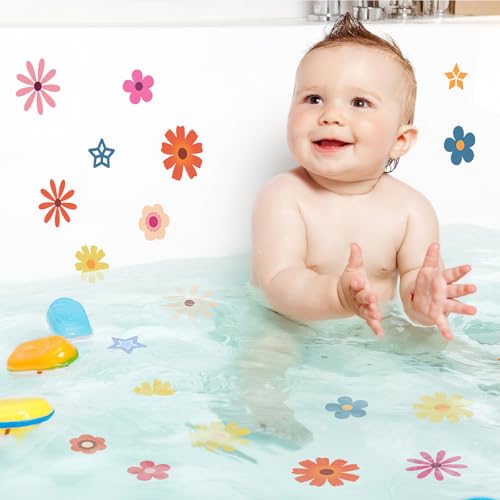 PRATIQUE Non Slip Bathtub Stickers, 6 Pages Flower Star Adhesive Kids Anti Slip Decal Threads for Shower Floor and Bath Tub Decals (Flower) - color: Flower