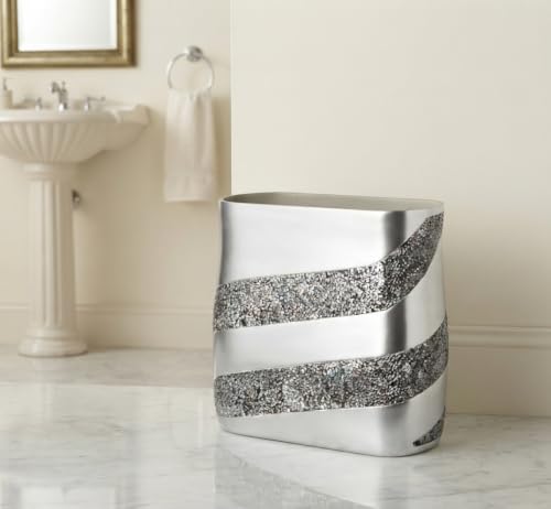 Creative Scents Silver Mosaic Bathroom Trash Can 2.11 Gal / 8L - Decorative Waste Basket for Bathroom - Durable Slim Small Garbage Can for Bathroom, Powder Room, Bedroom or Living Room Decor