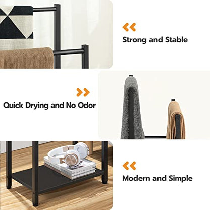 HOOBRO Free Standing Towel Rack for Bathroom, 16.5" L x 9.4" W x 31.5" H, 2 Tier Blanket Rack, Blanket Holder, Drying and Display Rack with Shelf, Black BB02LB01 - color: Black + Black, size: 16.5"L x 9.4"W x 31.5"H