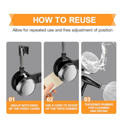 Shower Head Holder Suction Cup with 4 Hanger Hook Wall Mount - 2 in 1 Design - No-Drill Strong Adhesive Shower Wand Bracket - Adjustable Handheld Shower Head Mount - Gun Gray - color: Gun Gray