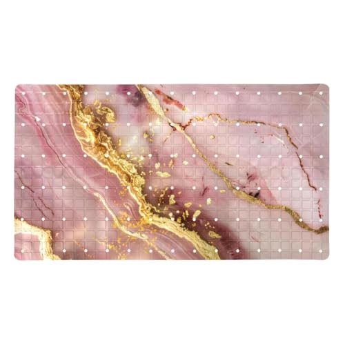 Bath Tub Shower Mat, Washable Bathtub Floor Mats, Suction Cups and Drain Holes to Keep Tubs Clean, Soft on Feet, Bathroom Essentials, 26.8x15.1 Inch, Pink Marble Texture - color: Multi 8