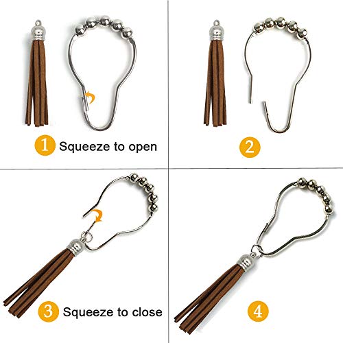 Shower Curtain Hooks Rings, 304 Stainless Steel Shower Curtain Rust Resistant Hooks for Bathroom Shower Rods Set of 12 (Brown) - color: Brown