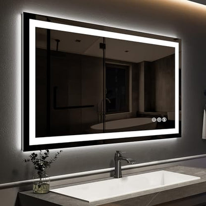 ROOMTEC 36"x30" LED Bathroom Mirror with Lights, Backlit+Frontlit | Anti-Fog, Dimmable, Memory Function, Bathroom Vanity Mirror for Wall, Shatterproof Tempered Glass (Horizontal/Vertical) - size: 36"L x 30"W