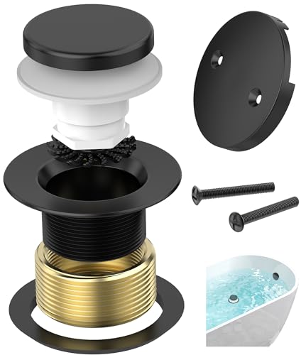 Tip-Toe Bathtub Drain Kit with Hair Catcher, Matte Black | 2-Hole Overflow Faceplate, Solid Brass, 5-Layer Plated, Fits 1.5"/1.75" Drains, For Bathroom Remodel, Matches Fixtures - color: Matte Black