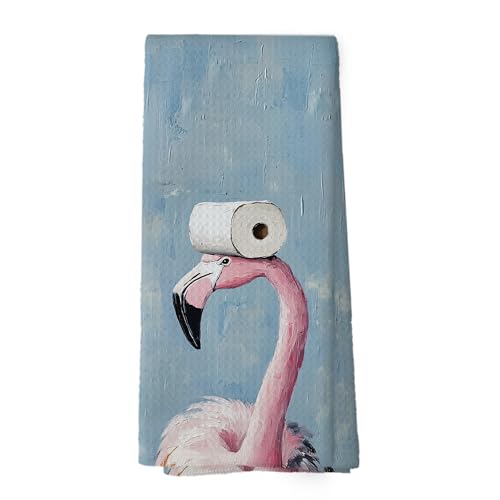 Funny Pink Flamingo Hand Towels for Bathroom Spa Gym Yoga, Flamingo Bathroom Decor, Funny Animal Decorative Hand Towels for Washroom Bath Room Decor, 16x24inch - color: Bathroom09