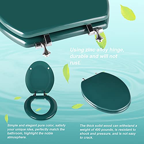 Angol Shiold Wood Toilet Seat, Zinc Alloy Hinges (Elongated, Dark Green) | Elongated Toilet Seat, Scratch Resistant Wood Surface, Easy to Install and Clean - color: Dark Green, size: Elongated