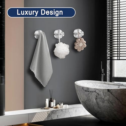 Silver Waterproof Suction Cup Hooks, 2-Pack Heavy Duty Stainless Steel No Drill Shower Hooks for Hanging Towels, Robes, Loofahs, Holder Holds Strong on Tile, Glass, Mirror, Wall, Bathroom Door - color: silver-2pcs