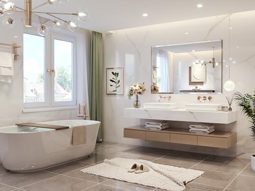 Frameless Bathroom Mirror, 55"x36" Beveled Bathroom Mirror | Wall Mount Mirrors for Vanity Bedroom Entryway Living Room Hangs Horizontally or Vertically - size: 36"L x 55"W