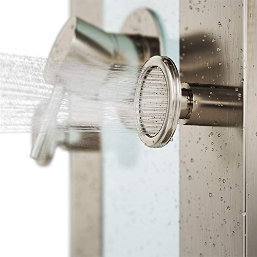 Tropicana ShowerSpa Panel with 10" Rain Showerhead - Brushed Stainless Steel Body & Fixtures, Seafoam Tempered Glass Panel, 1.8GPM - Rain Shower Head with Handheld Spray Wand, 6 Silk-Spray Jets, Spout - color: Brushed Nickel Fixtures 1.8 GPM