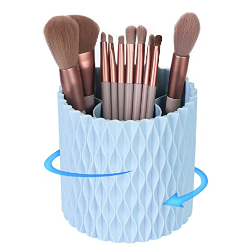 Makeup Brush Holder Organizer - 360° Rotating, 5-Slot Brush Cup for Cosmetics, Lipsticks, Pens | Vanity & Desk Organizer (Light Blue) - color: Light Blue