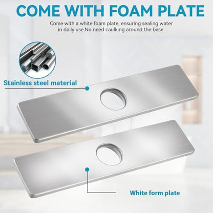 MAAYAYA 10" Rectangle Deck Plate, Faucet Hole Cover, 8" Widespread, 1 or 3 Hole | MAAYAYA rectangle deck plate escutcheon, Nickel finish, 304 SS, foam gasket; installs w/ faucet hardware, no extra nuts. - color: Nickel