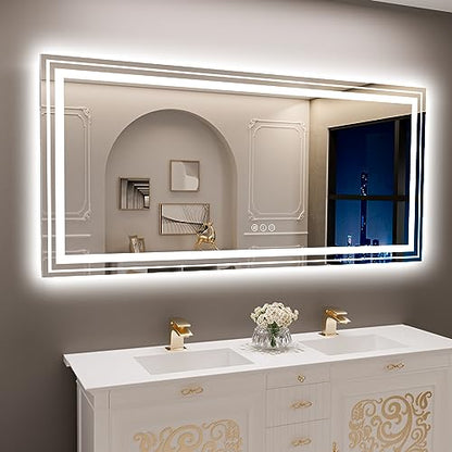 Snowdool 77 x 36 in LED Bathroom Mirror, Front and Backlit, Anti-Fog | Front and Backlit, Stepless Dimming, Anti-Fog, Memory Function - size: 77"L x 36"W