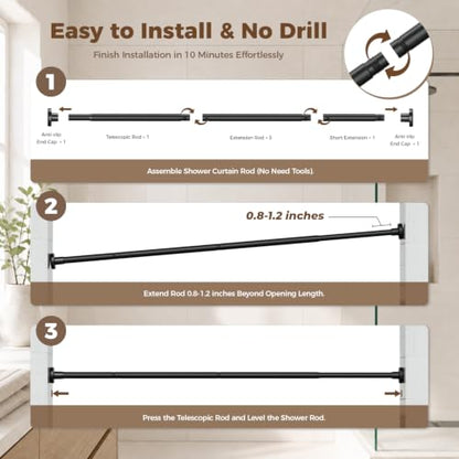 HYSEYY Heavy Duty Shower Curtain Rod,26-80inch Adjustable Tension Rod Black | No Drilling Shower Rods for Bathroom, 1" Diameter Spring Tension Curtain Rod, Non Slip Rust Proof Curtain Rod for bathtubs - color: Black