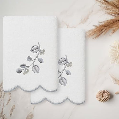 Jardin Turkish Cotton Scallop Towel-Grey-2 Pcs Hand Towel - color: Grey, size: 2 Pcs Hand Towel