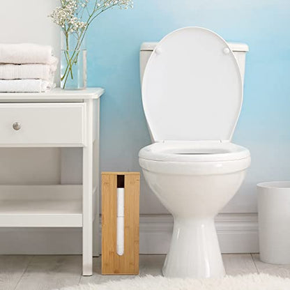 GOBAM Bamboo Toilet Paper Storage - Fits 3 Mega Toilet Paper, Bathroom Organizer, Toilet Paper Holder Stand, Bamboo Bathroom Accessories - Natural, 5.9 x 5.9 x 16.1 inches - size: 3 Roll - Square