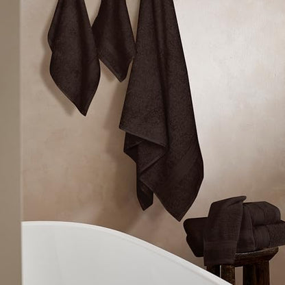 BOUTIQUO 6 Pack Cotton Towel Set, Contains 2 Bath Towels 27x54 inch, 2 Hand Towels 16x24 inch & 2 Wash Coths 12x12 inch, Ideal Everyday use, Ultra Soft Compact & Lightweight - Chocolate Brown - color: Chocolate Brown, size: 6 Piece Towel Set