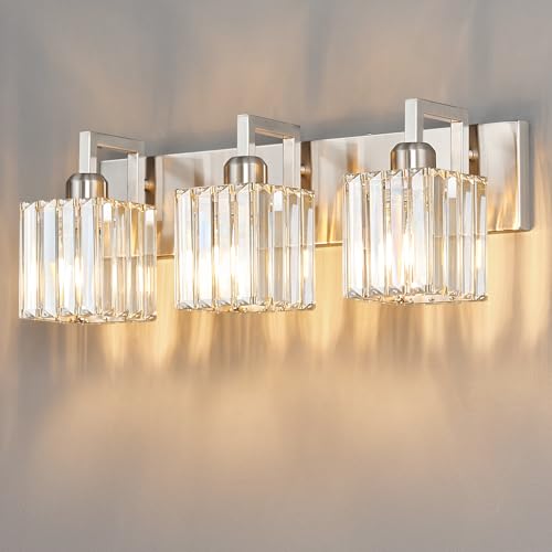 Modern Bathroom Vanity Light 3-Lights Brushed Nickel Vanity Light Crystal Wall Light Bathroom Light Fixtures - color: Nickel Crooked, size: 3-light