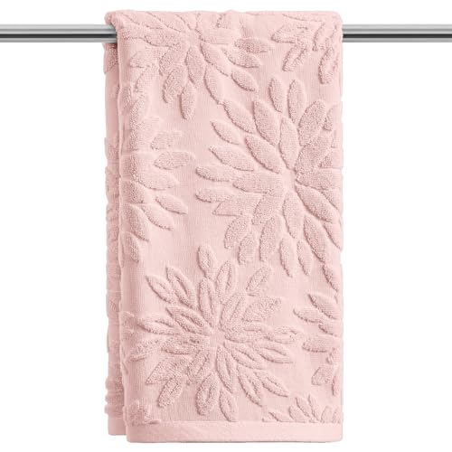 Artoid Mode 1 Pc Pink 3D Dahlia Floral Jacquard Hand Towels for Bathroom, 100% Cotton Soft Absorbent Bathroom Decor Towels, 13.7 x 29.5 Inch - color: Pink, size: 13.7" x 29.5", 1PC
