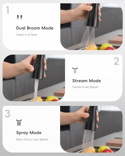 APPASO 4 Hole Kitchen Faucet with Pull Down Sprayer Matte Black 8'' Center | Black Kitchen Faucets with Soap Dispenser, High Arc Modern Sink Faucet for 3-4 Hole Standard Sinks, Lead-Free Certified - color: 1-Black