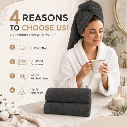Ameri-Homes Washcloths Pack of 10, 100% Ring Spun Cotton Drak Gray | Soft Face Towel,Highly Absorbent 100% Ring Spun Cotton, 488 GSM Quick-Dry, 12.5 x 12.5 In, WashCloths for Bath Gym Spa - color: Dark Gray