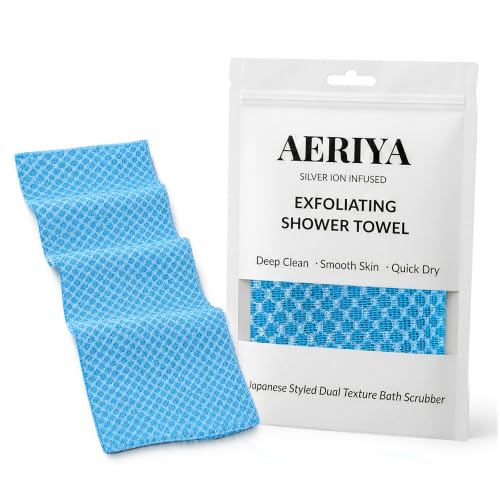 Exfoliating Washcloth – Long Japanese-Style Back Scrubber for Shower, 2-Sided Body Scrub Exfoliating Towel, Quick Dry Bath Cloth for Men & Women, Blue - color: Blue
