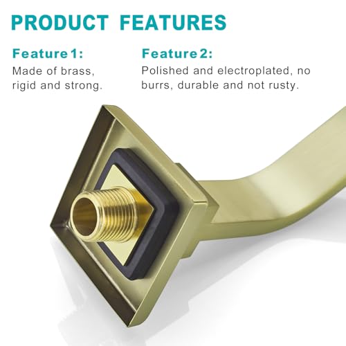 16 Inch S Shape Brushed Gold Shower Head Arm, Square Wall Mounted Shower Arm and Flange Included - color: Brushed Gold