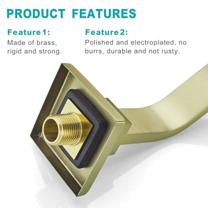 16 Inch S Shape Brushed Gold Shower Head Arm, Square Wall Mounted Shower Arm and Flange Included - color: Brushed Gold