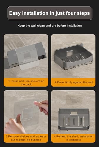 2 Pack Shower Soap Holder, Wall Mounted Soap Box Container, Bar Soap Holder with Drain for Shower, Bathroom, Kitchen(Gray) - color: Gray