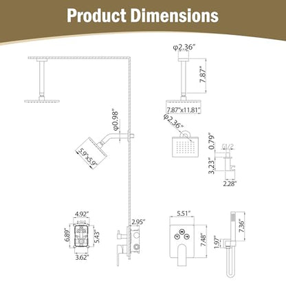 12 Inch Rain Shower System, Brushed Gold Shower Faucet Set with Push Button Diverter, 6 Inch Wall Mounted 3-Functions Bathroom Shower Systems with Dual-Function Handheld - style: UFO