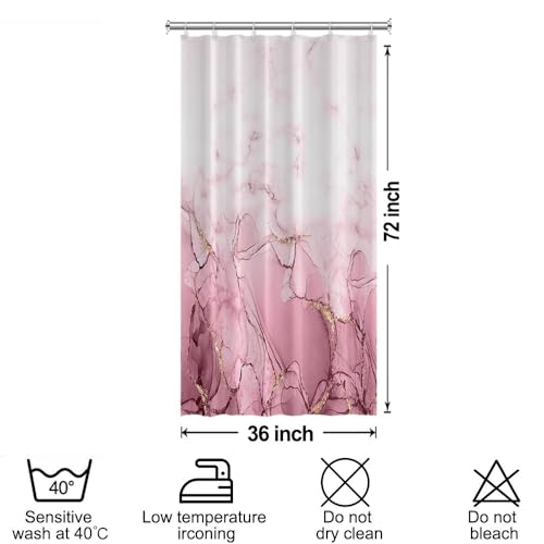 Pink Marble Stall Waterproof Shower Curtain 36x72 inches | RV Small Shower Curtain Set for Bathroom, Abstract Modern, Machine Washable, Easy to Install with Hooks, Ombre White Pink - color: Pink, size: 36"W x 72"L (Pack of 1)