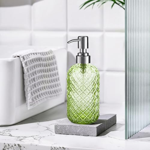 Kaishun 14 OZ Refillable Glass Soap Dispenser for Hand Soap & Lotion, Green - color: Green