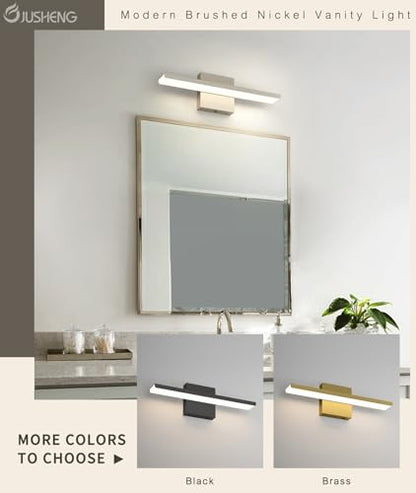 JUSHENG Brushed Nickel Modern LED Vanity Lights for Bathroom Light Fixtures, 16 Inch 16W 5CCT Dimmable Vanity Light Bar Bathroom Lighting, ETL Certificated - color: Brushed Nickel-5CCT, size: 16'' Long-Dimmable