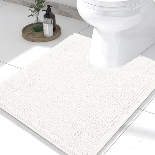 Smiry Luxury Chenille Toilet Rugs U-Shaped 20x20, Soft Absorbent Non-Slip Contour Bathroom Rugs for Toilet, Machine Washable Contoured Bath Mats, Ivory - color: Ivory, size: 20" X 20" Contour Rug