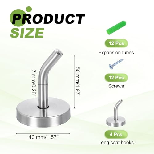 uxcell 4Pcs 2 Inch Coat Hooks, Stainless Steel Long Nose Wall Mount Hook, Robe Towel Hangers with Screws for Livingroom Bathroom Closets and Wardrobe, Silver Tone - color: Silver Tone, size: 2 Inch