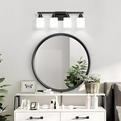 4-Light Bathroom Vanity Light, Modern Matte Black Bathroom Light Fixtures with Square Frosted Glass, Wall Sconces fixtures Over Mirror Restroom,Living Room Hallway E26 - color: Black, size: 4-Light