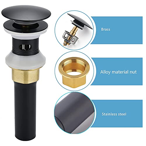 Rockgoya Bathroom Sink Drain,Drain Stopper Bathroom Sink with Overflow,Pop Up Drain Assembly with Detachable Strainer Basket,Built-in Anti-Clogging Strainer,Stainless Steel Mattle Black - color: Mattle Black, style: With Overflow