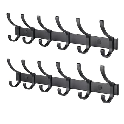 Coat Rack 2 Pack Wall Mounted - 6 Double Hooks, Matte Black, Heavy Duty, Aeropace Grade Aluminum Alloy, Metal Coat Hook Hanger Entryway Bathroom (6 Double Hooks - 2 Pack) - color: Matte Black, size: 6 Hooks - 2 Pack