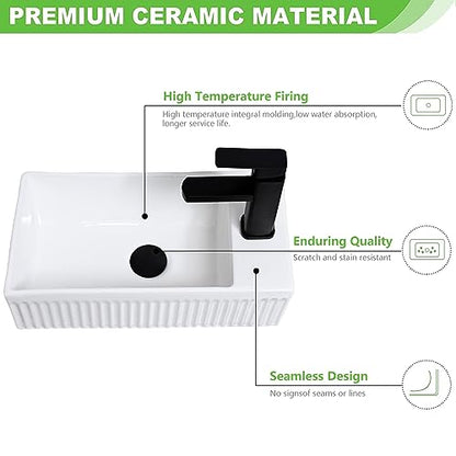 Bathroom Vessel Sink Wall Mount Sink White Wall Mounted Rectangular White Porcelain Ceramic Washing Small Bathroom Vanity Sink with Faucet and Drain - color: White 2