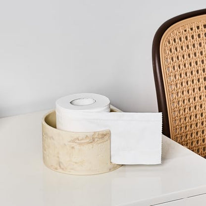 Natural Travertine Textures Toilet Paper Holder Stand for Bathroom Countertop or Floating Shelves,Toilet Top Decorative Roll Organizer Mega Roll 5.5 Inches or Less, Free Standing Mega Roll Storage