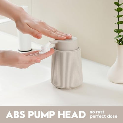 YAUKPH Striped Foaming Hand Soap Dispenser Beige | with Leak-Proof Pump for Bathroom and Kitchen Countertop 11oz - color: Beige, size: Foaming Dispenser