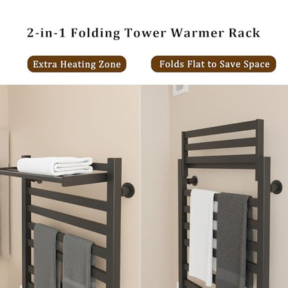 8-Bar Towel Warmer with with Top Warmer Shelf, Electric Towel Rack Set with Fast Heating, Auto Shut-Off Timer, Matte Black Finish, Hardwired or Plug-in, Hot Towels in Bathroom - color: Matte Black