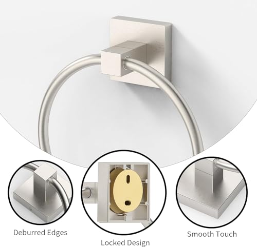 RUACQ 18inch Towel Bar, Towel Ring, Square Base 2pcs Bathroom Hardware Set Wall Mounted, Stainless Steel, Heavy Duty (Brushed Nickel)