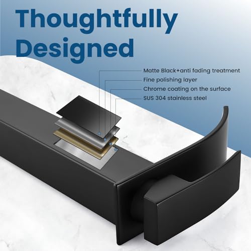 Airuida Vessel Sink Faucet, Matte Black Tall Waterfall Bathroom Faucet | Single Handle,Tall Bathroom Faucet 1 Hole,Vanity Faucet,without Drain,Bowl Bathroom Faucet - color: Matte Black