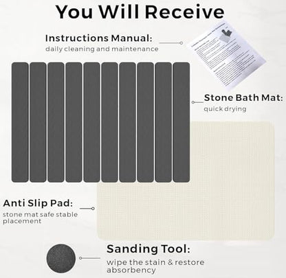 Foldable Stone Bath Mat, Absorbent Diatomaceous Earth Mats, Non-Slip 23.6 x 15.5 Inch Quick Drying Mat, Compact and Easy to Store Bath Mats for Bathroom, Easy to Clean, Grey